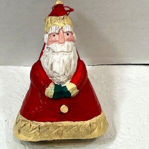 VTG Handmade Folklore Wood Santa Hanging Christmas Ornament 2.5"x3.5"